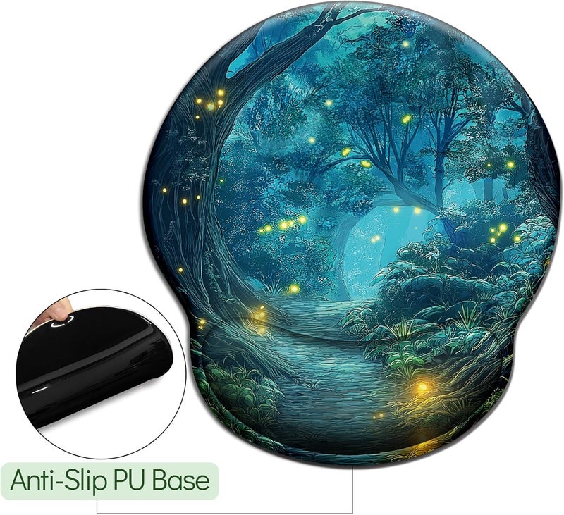 LIMKRIAN Firefly Forest Mouse Pad with Wrist Rest, Ergonomic Mouse Pad Wrist Support with Non-Slip Pain Relief PU Base, Funny Computer Mousepad, Cute Office Supplies Home Desk Accessories Decor - Image 5